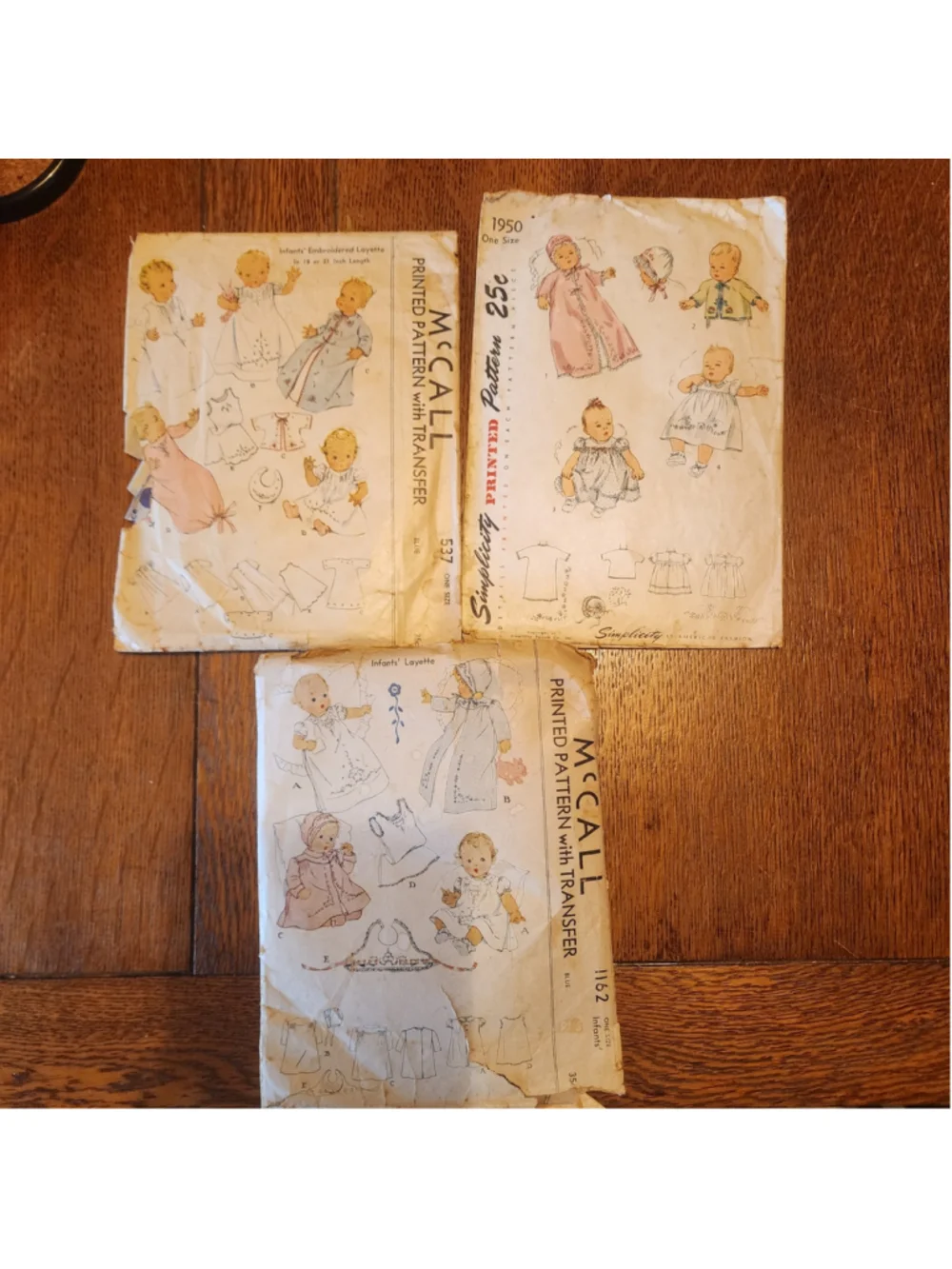 Vintage Baby Layette Sewing Patterns McCall 537 1162 Simplicity 652-Lot of 3